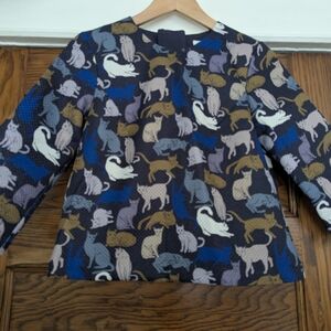 Cat Print Blouse, H&M, Womens Size 6